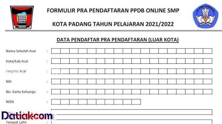 Download Formulir Prapendaftaran PPDB di Padang